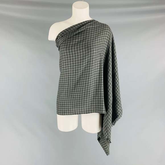 TOM FORD Grey Black Checkered Woven Scarf - Picture 2 of 4